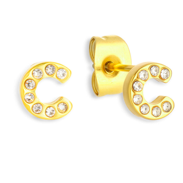 Crystal Initial Stud Earrings - EVRYJEWELS