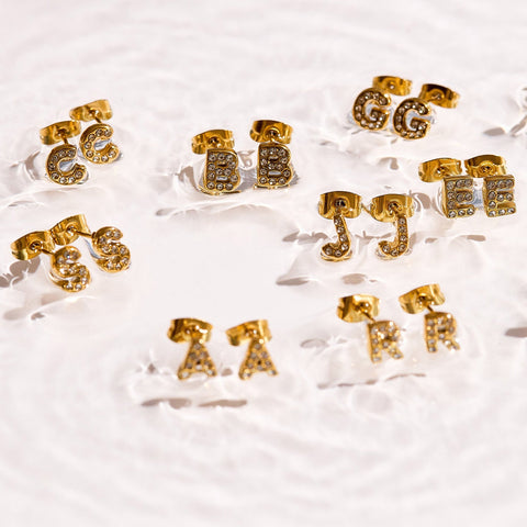 Crystal Initial Stud Earrings